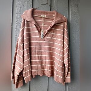 Max Studio Stripe Jhonny Collar Crop Sweater - Size L